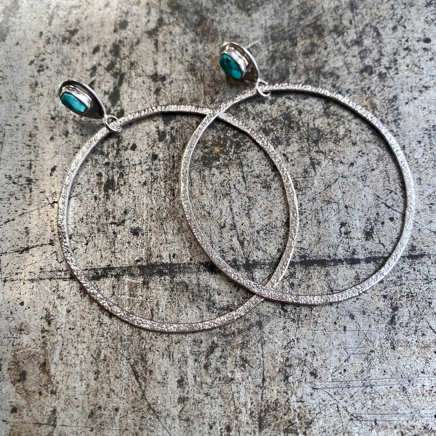 Turquoise Stud Hoop Earrings in Silver