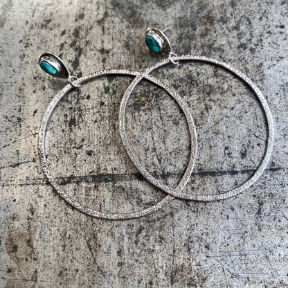 Turquoise Stud Hoop Earrings in Silver