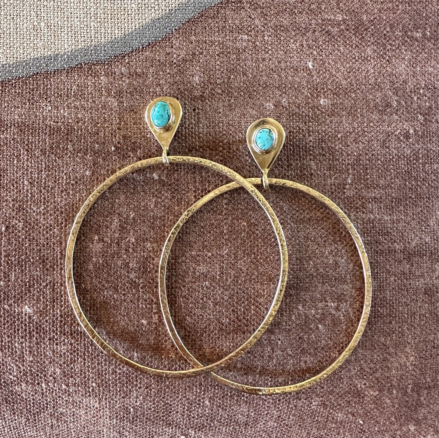 Turquoise Stud Hoop Earrings in Gold