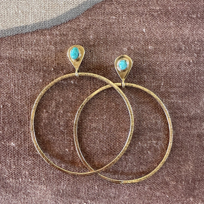 Turquoise Stud Hoop Earrings in Gold