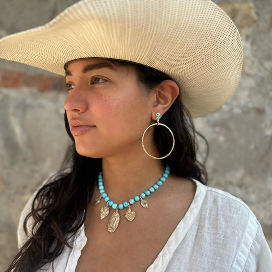 Turquoise Stud Hoop Earrings in Gold