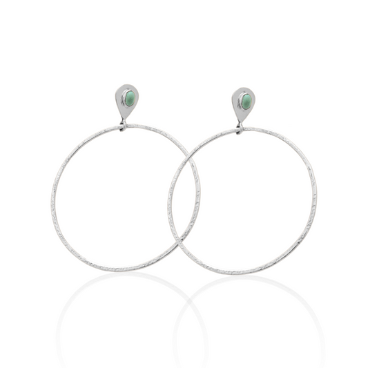 Turquoise Stud Hoop Earrings in Silver