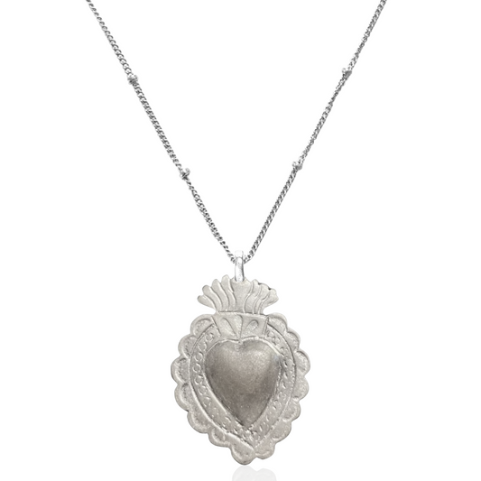 Silver Sacred Heart Pendant Necklace