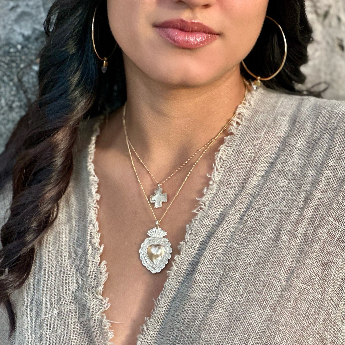 Silver Sacred Heart Pendant Necklace